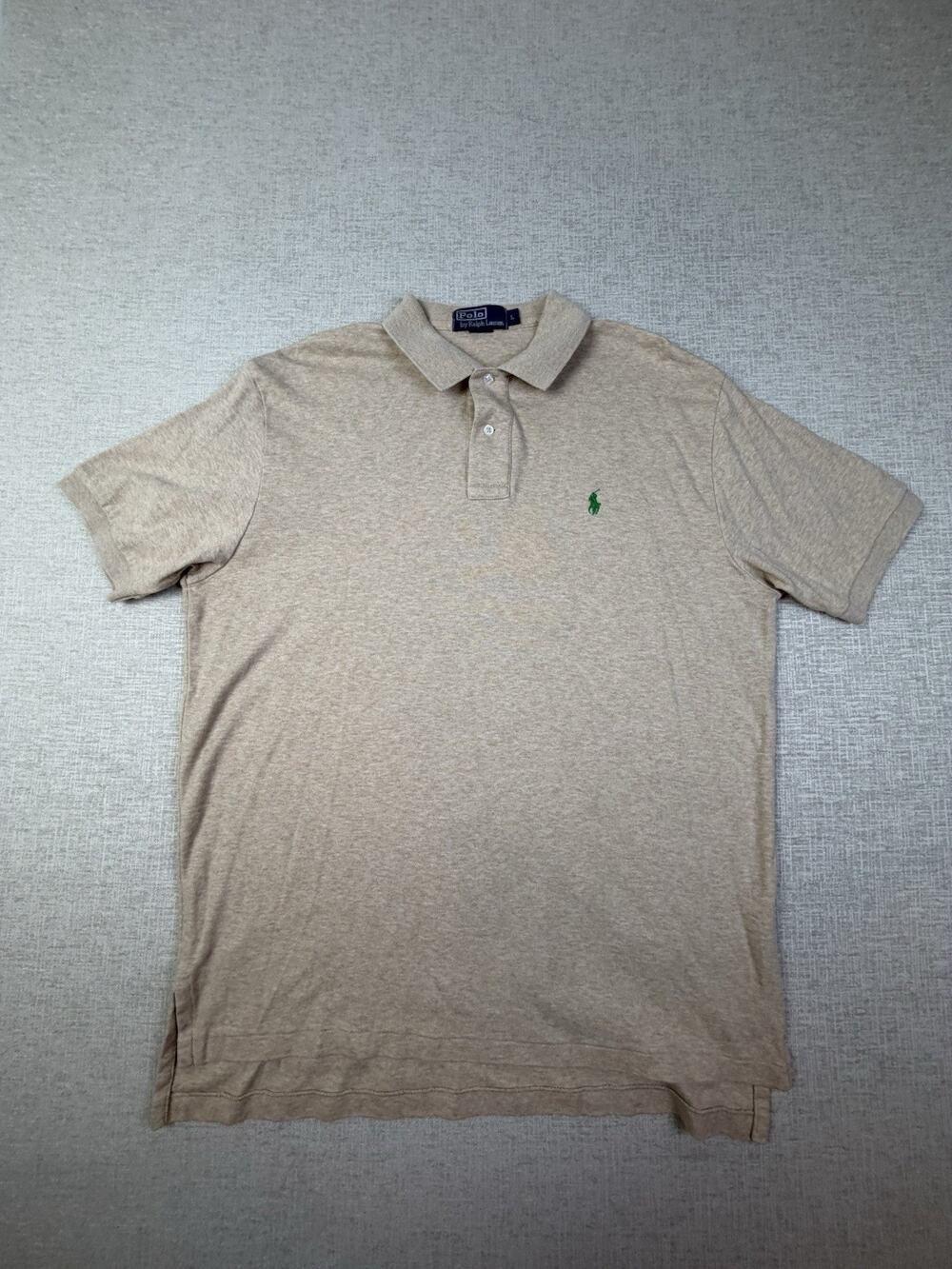Polo Ralph Lauren Men’s Large Tan Cotton Polo Shirt Green Pony Logo